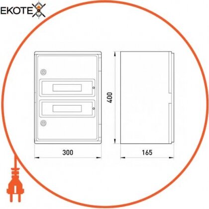 Корпус ударостійкий з АБС-пластику e.plbox.300.400.165.24m.tr, 300х400х165мм, IP65 з прозорими дверима і під панеллю 24 модуля, Enext, CP5113
