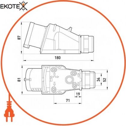 Силова вилка стаціонарна розбірна 3Р+N+Z, 400В, 32A, IP44 безгвинтова, Enext, 117S