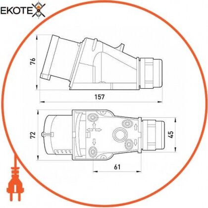 Силова вилка стаціонарна розбірна 3Р+N+Z, 400В, 16A, IP44 безгвинтова, Enext, 115S