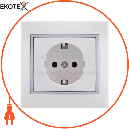 Розетка з/з - FireProof Бакеліт 701-0215-122B Колір Білий / Сірий 250V 16A~, Lezard, 701-0215-122B