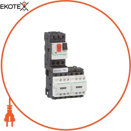 Reversing motor starter combination, TeSys GV2DM, 13-18 A, coil 24 V DC, Schneider, GV2DM220BD