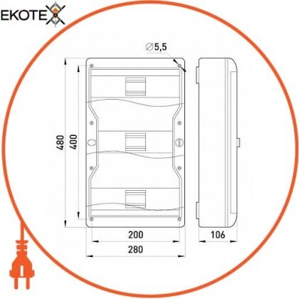 Корпус пластиковий навісний (NT) 37-модульний, трирядне, IP 55, Enext, 6671-237