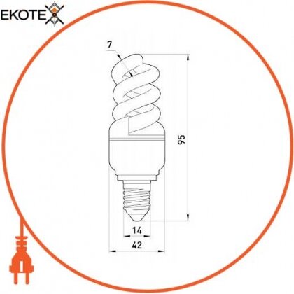 Лампа енергозберігаюча e.save.screw.E14.9.2700.T2, тип screw, цоколь Е14, 9W, 2700 К, колба Т2, Enext, l0250019