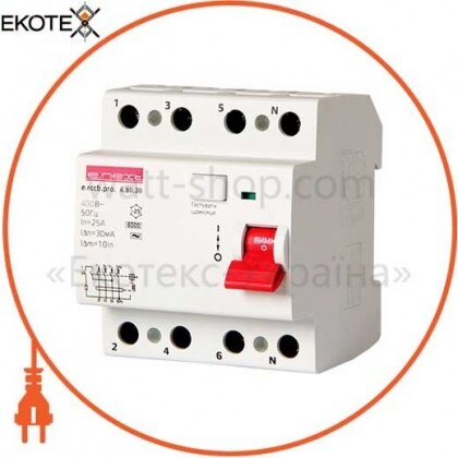Вимикач диференціального струму e.rccb.pro.4.80.30, 4р, 80А, 30мА, Enext, p003021