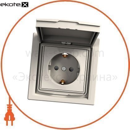 Asfora Розетка одинарне, бокове заземлення 16A lid, shutters IP44 кремовий, Schneider, EPH3100323