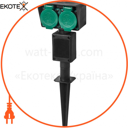 Розетка садовая SPIKE SGS-212G роз 2 вых с з/к и крышкой 16А 3680W IP44 черн., Delux, 90015705