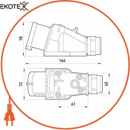 Силова вилка стаціонарна розбірна 3Р+Z, 400В, 32A, IP44 безгвинтова, Enext, 116S